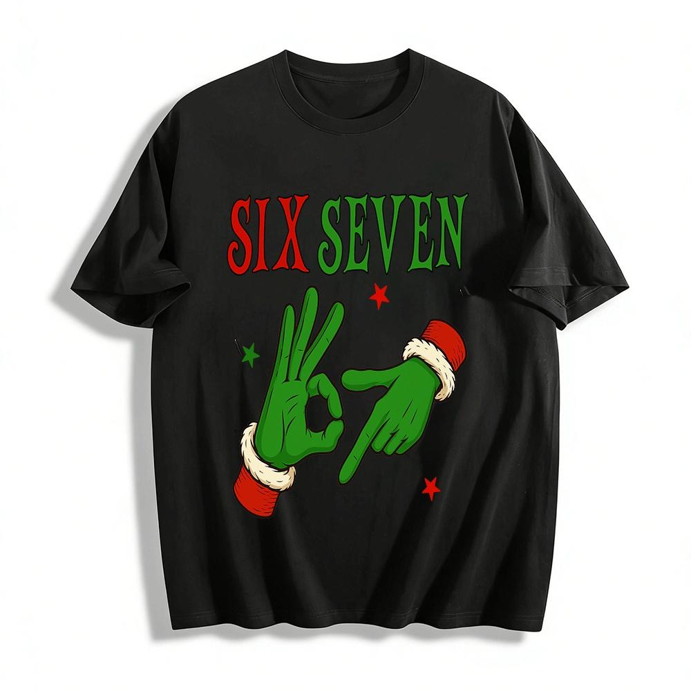 Christmas Grinch Six Seven Gesture Graphic Casual Top Pure cotton T-shirt XXS