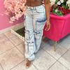 Womens High-Waisted Stretch Denim Pants With Multiple Pockets Streetwear Loose Fit Jean 2025