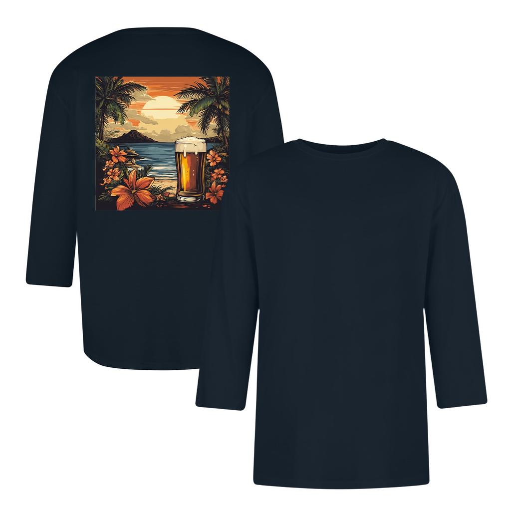 Herren lässiges und modisches bedrucktes Kragen Dreiviertelarm Top T-Shirt