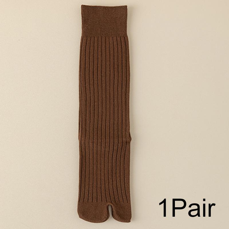 1Pair Vertical Bar Sweat Absorption Knitted Anti Friction Two Finger Socks Personality Cotton Medium Length Tube Split Toe Socks