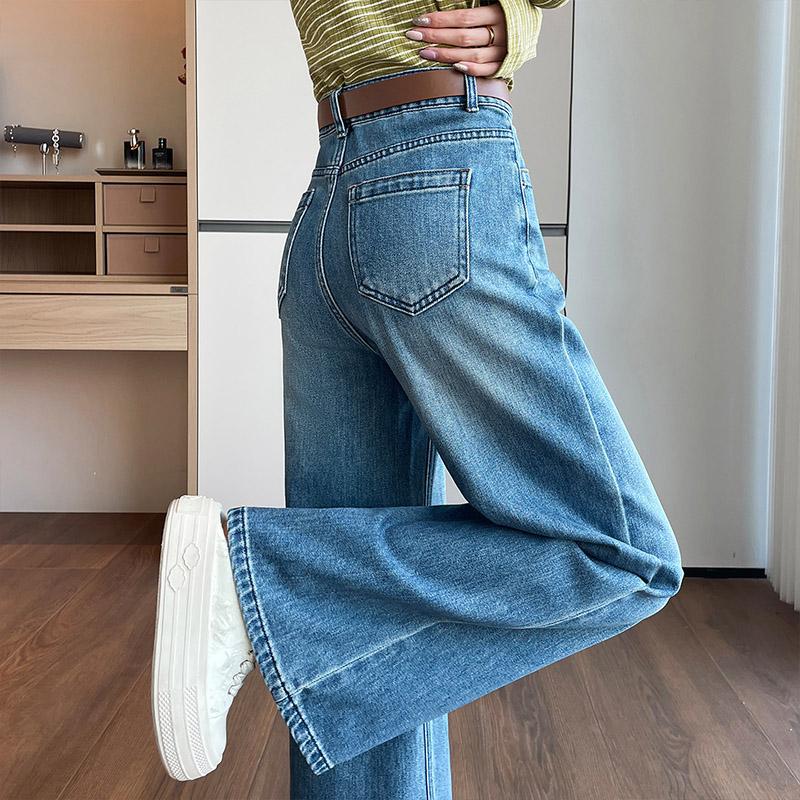 Fashion Versatile Denim Tube Pants Women's Summer New High-waisted Thin and Drape Casual Floor-mopping Wide-leg Pants