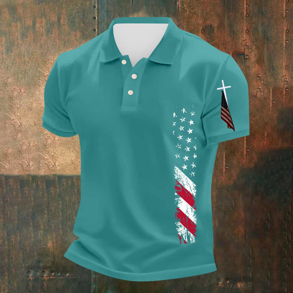 Men's Casual Independence Day Printed Neck Short Sleeve T-Shirt