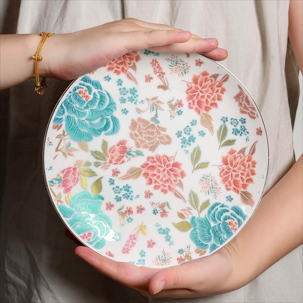Ceramic Coffee Cup Chinese-style Retro Floral Mug Afternoon Tea Cup Hand-painted Peony Cups and Mugs Dining Plate Tray