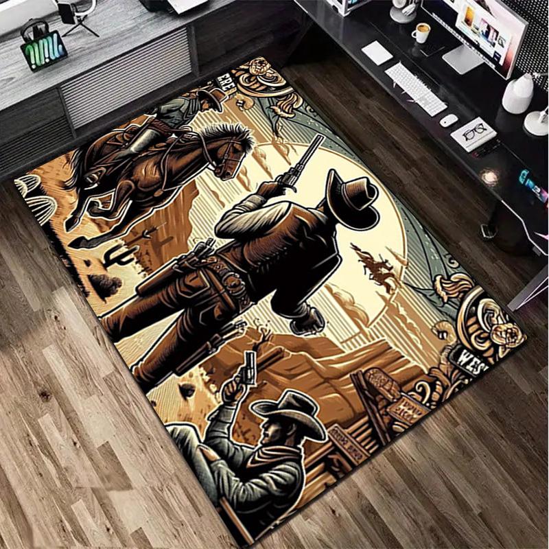 1Pc Cowboy Print Rug - home decoration Carpet For Living Room Bedroom Flooring Computer Chair Area Rug
