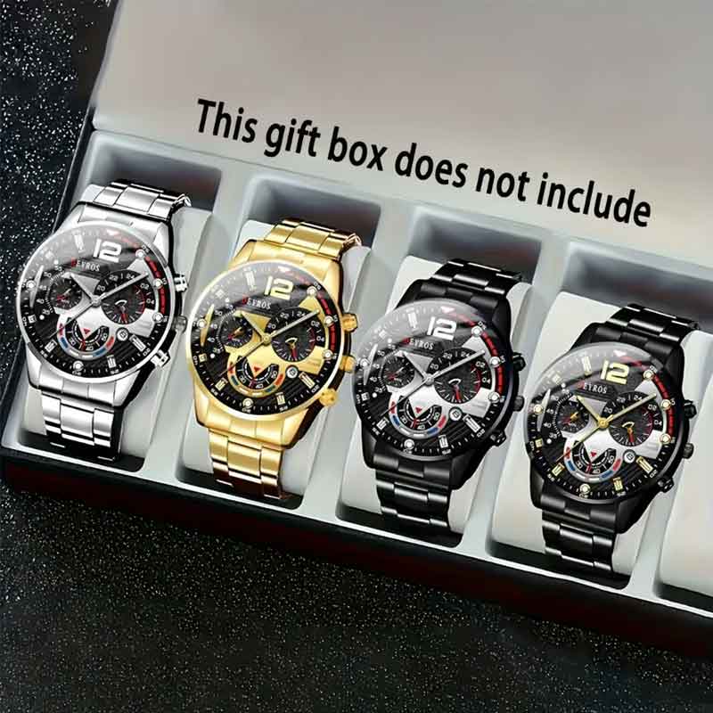 

4pcs Men s Fashion Watch Round Calendar Mens Watch Causual Quartz Wrist Watch for Men Ramadan Father s Day Gift Set No