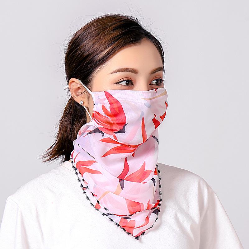 Women's Ice Silk Breathable Windproof Face Veil & Triangle Scarf with Ear Loops - Lightweight Neck Gaiter for Outdoor Use