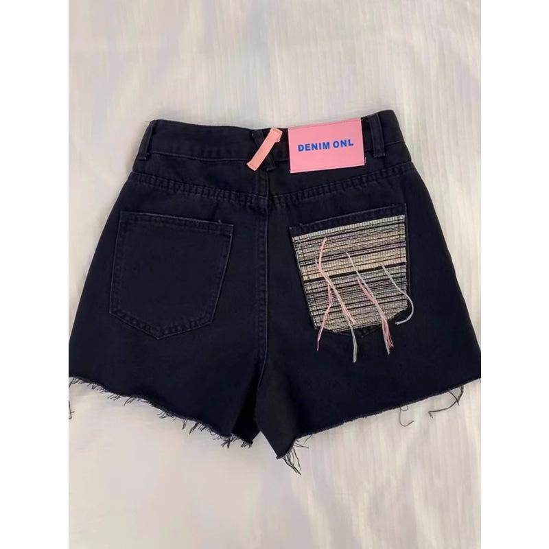 High-Waisted Vintage Ripped Black Denim Shorts - Women's 2025 Wide-Leg Summer Collection.
