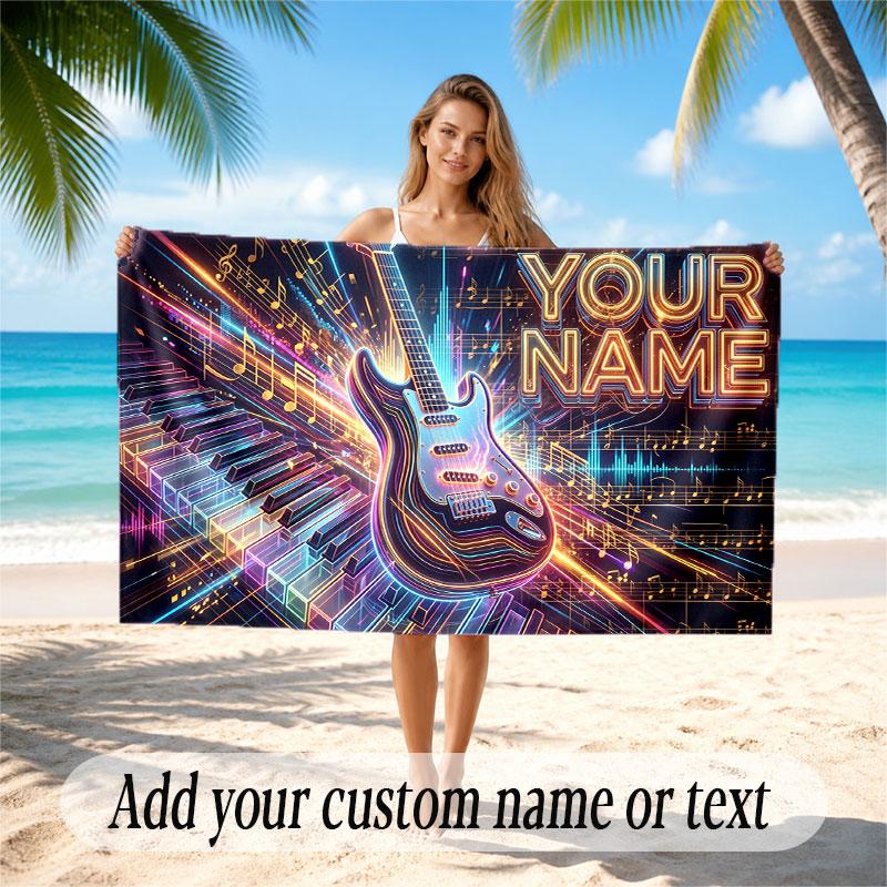 Music General Theme Beach Towel Personalized Custom Name & Text Soft Quick Dry Beach Towel for Swimming Travel