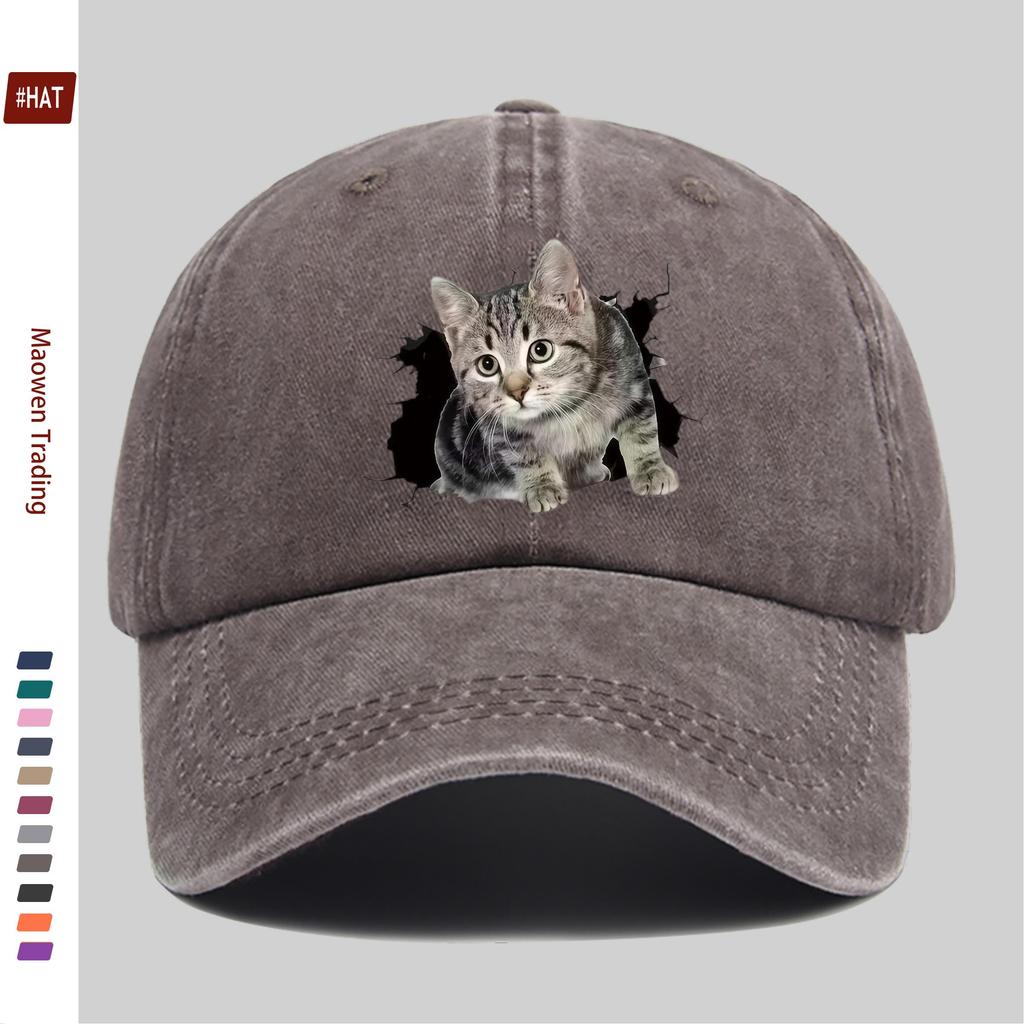 Pc  Kitten Design Printed Baseball Cap with Wall Hole Print Sun Hat Home Leisure Decorative Hat Comfortable and Lightweight D