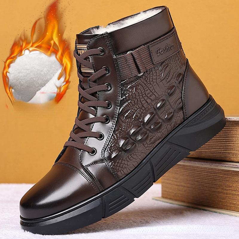 Męskie Zimowe Bawełniane Buty Moda Wysokie Sznurowane Brytyjski Styl Ciepłe Pluszowe Płaskie Krótkie Botki Męskie Bawełniane Buty Zapatillas Hombre