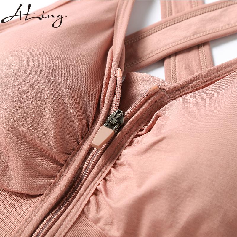 Fashion Zipper Sport-Bh Crop Top Fitness Frauen Sportswear Bhs für Fitness Kreuz Sammeln Gurtband Stretch Fitness Yoga Unterwäsche