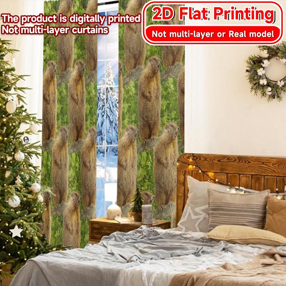 2D Flat Printing  2pcs Chattering Marmot Chic Creative Curtains Polyester Easy Install Curtains Decorations Decorative for