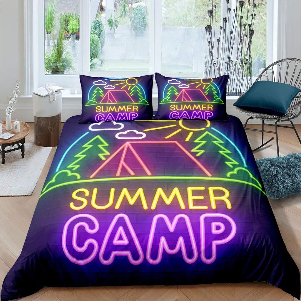 Camping Adventure King Queen Duvet Cover Equipment Hatchet Log Bedding Set Campfire Shovel Quilt Cover Polyester Comforter Cover