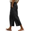 Women's Color Elastic Waist Casual Pants Loose Linen Cropped Pant With Pockets