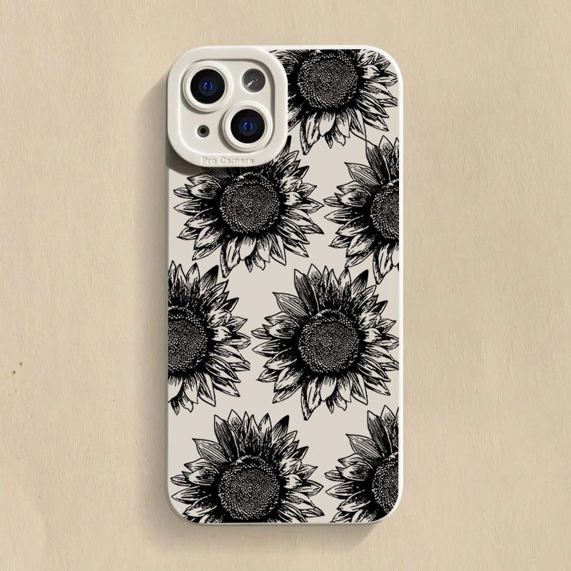 Black Sunflower Pattern Tpu Phone Case For  Mi 14T 13T 12T Pro 14 13 12 11 Lite 5G NE Poco F6 F5 X5 M6 Pro 4G Soft Cover