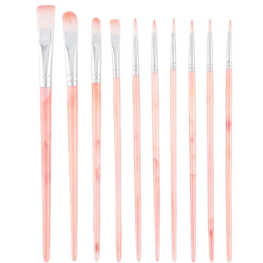 10-Piece Nylon Bristle Paint Brush Set for Watercolor, Oil, Acrylic, and Ink Wash Art
