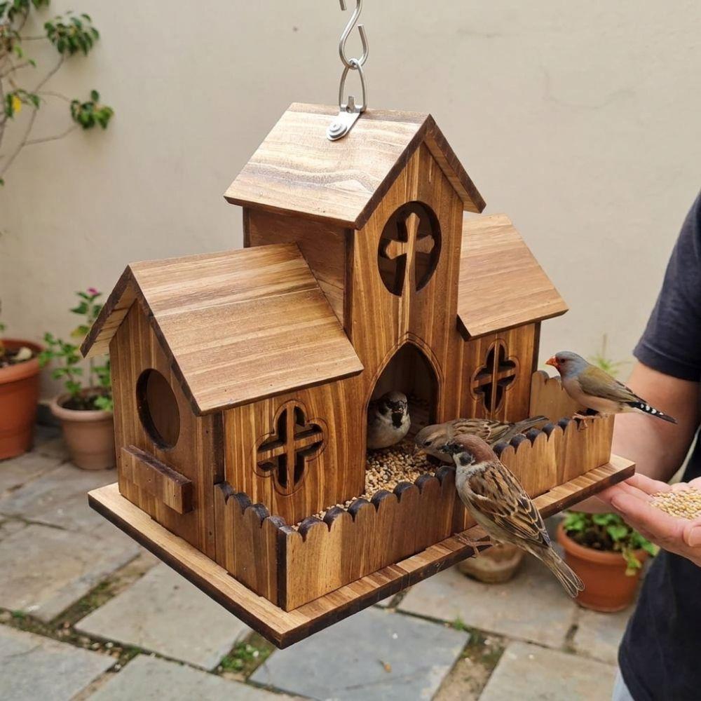 Multiple Holes Bird Hanging Feeder Rustic Style Birdhouse Nesting Feeding Yard Decoration