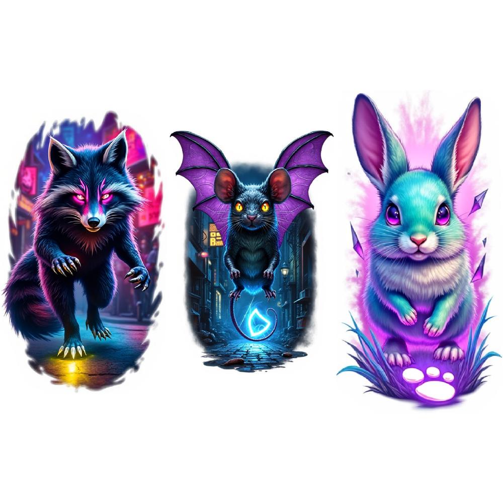 3 шт. Временные татуировки Реалистичные временные татуировки Хамелеон Кошка Мышь Для мужчин Спина Женщины