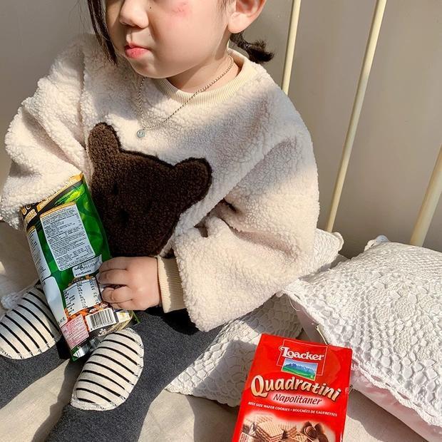 Velvet Hoodie Winter Clothing for Boys and Girls Cartoon Embroidered Velvet Sweater Korean Warm Top