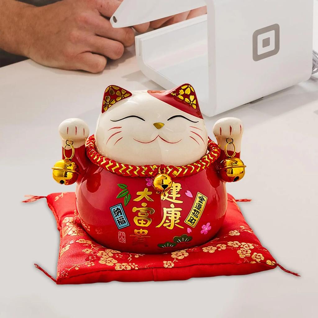 Ceramic Lucky Cat Figurine Statue Creative Good Luck Cat Piggy Bank Fortune Wealth Business Gifts Home Decoration