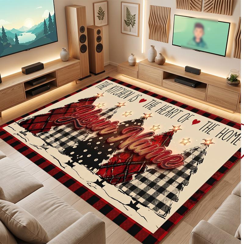 Love Romance Theme Soft Crystal Velvet Rug Custom Name & Text Print Non Slip Floor Rug for Bedroom Living Room