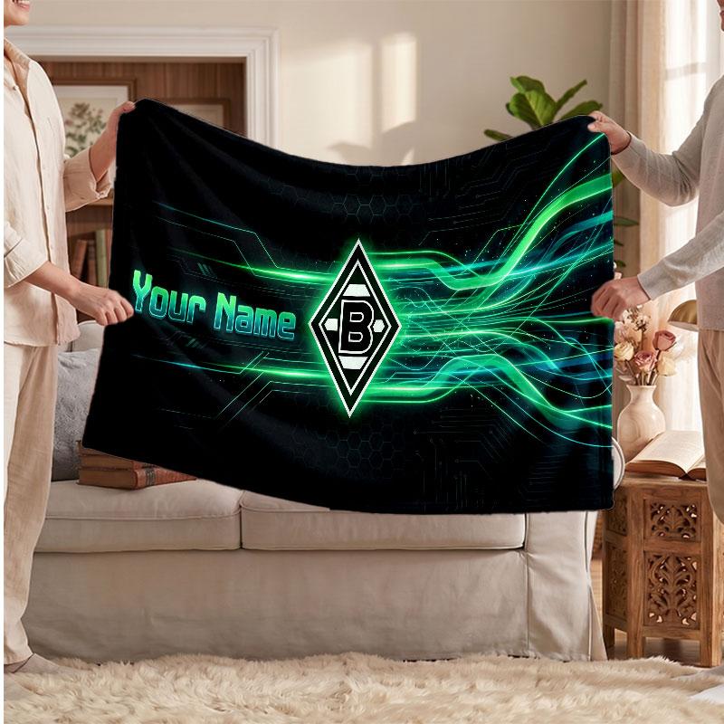 Borussia Mönchengladbach Personalisierte Fleecedecke Mit Fußballlogo, Individueller Name Text Weich Warm Zuhause Überwurfdecke