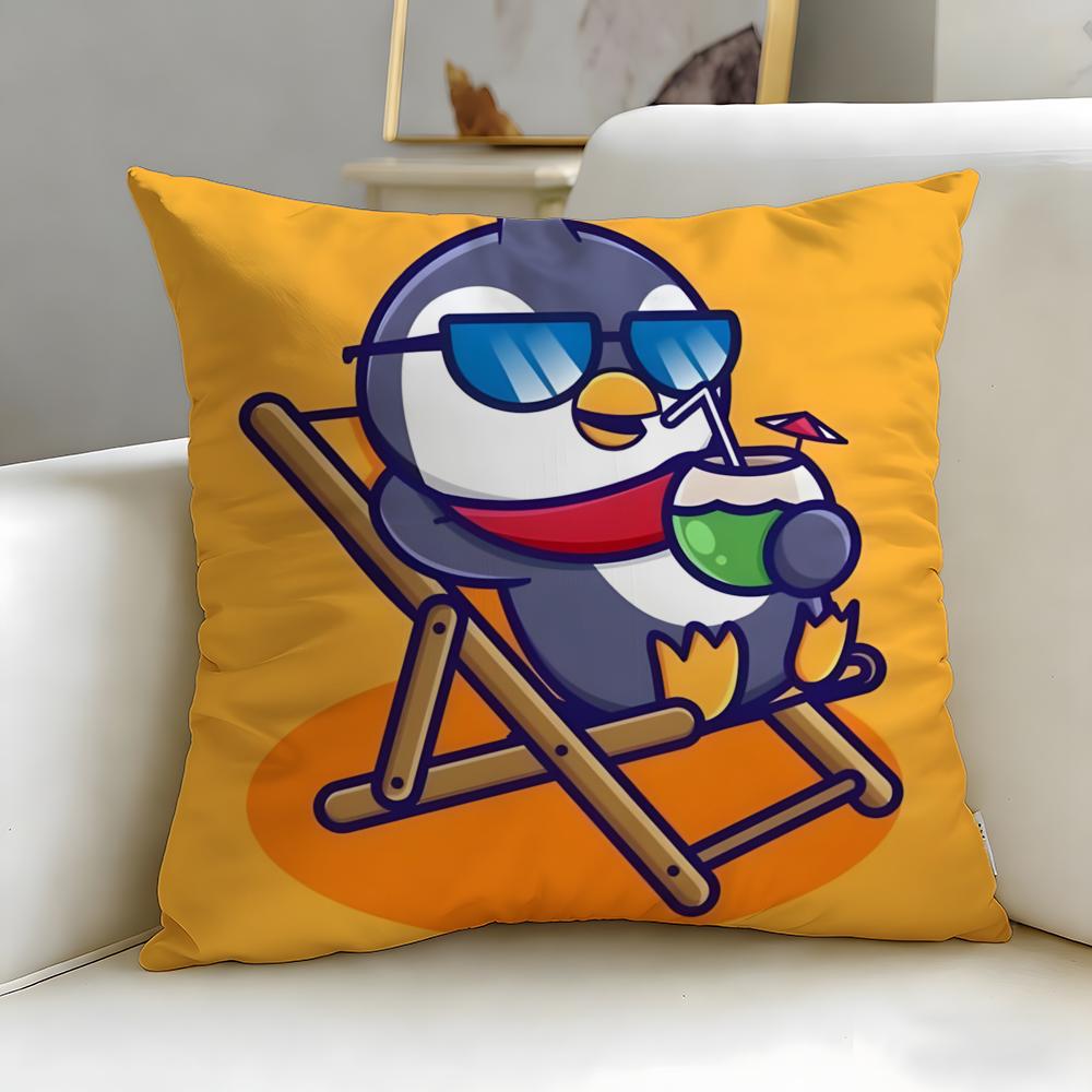 classic cartoon Cute Cartoon Penguin Cushion Cover Soft  EasyWash Pillow Case  Versatile for Couch Bed Travel and Office