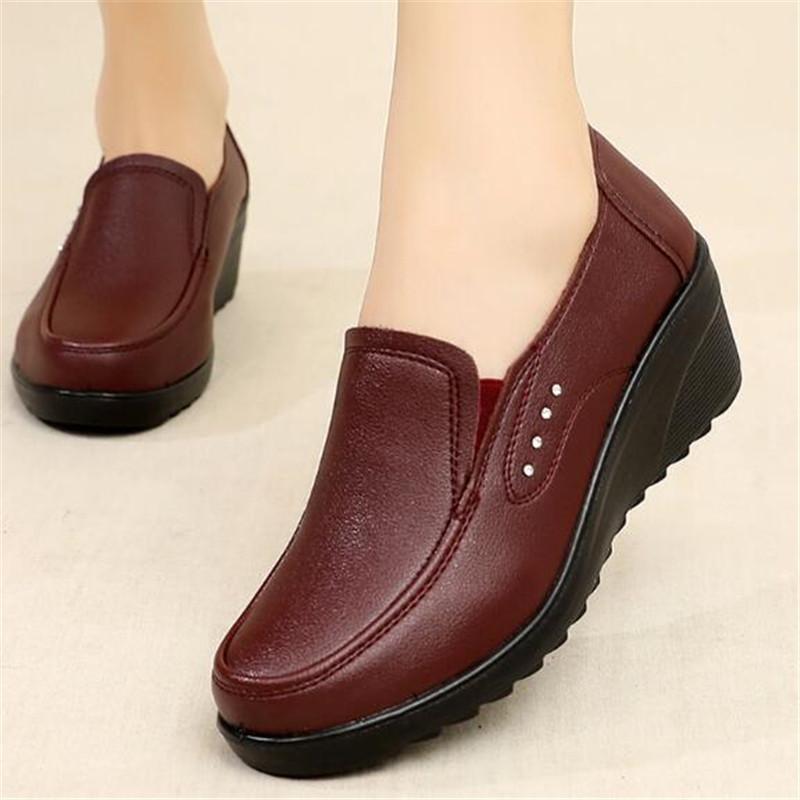 Fashion Spring Autumn Women's Fashion Pumps Shoes Lace Up Woman Wedge Casual Single Shoes Mother High Heels Work Shoes