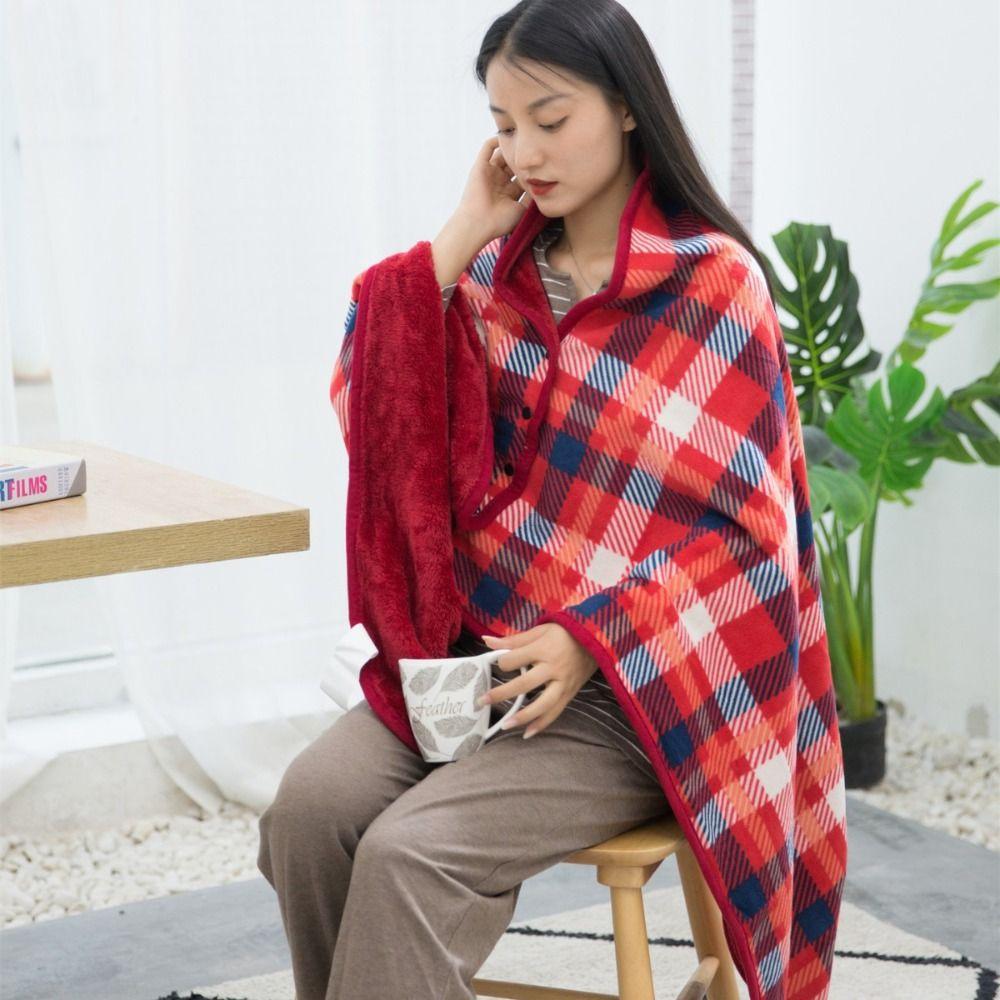 Lazy Plaid Wearable Blanket Thicken Soft Casual Office Blanket with Button Warm Home Shawl Blanket Winter