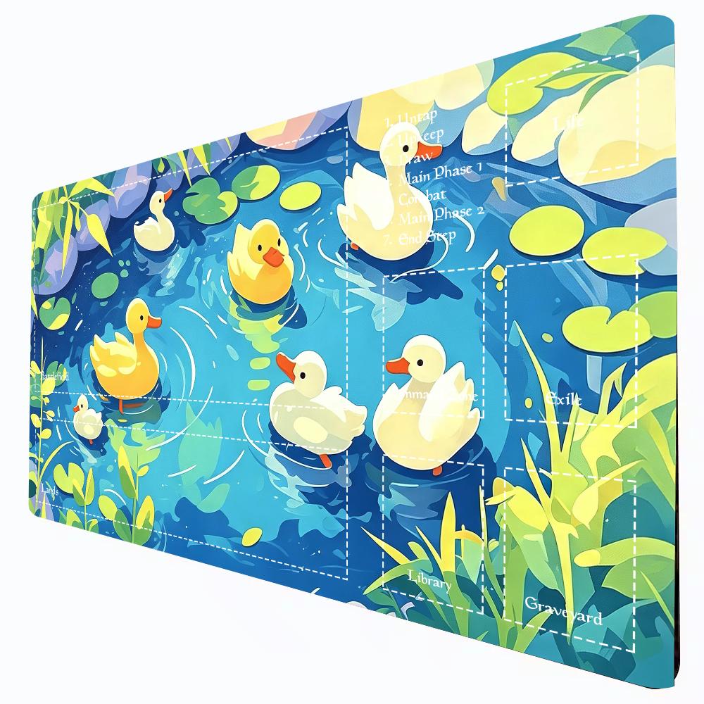 Cute Cartoon Duck Lotus Pond Mouse Pad Magic Playmat 24"X14" MTG TCG Office Desk Mat for Work Game Laptop Rug Carpet MousePad