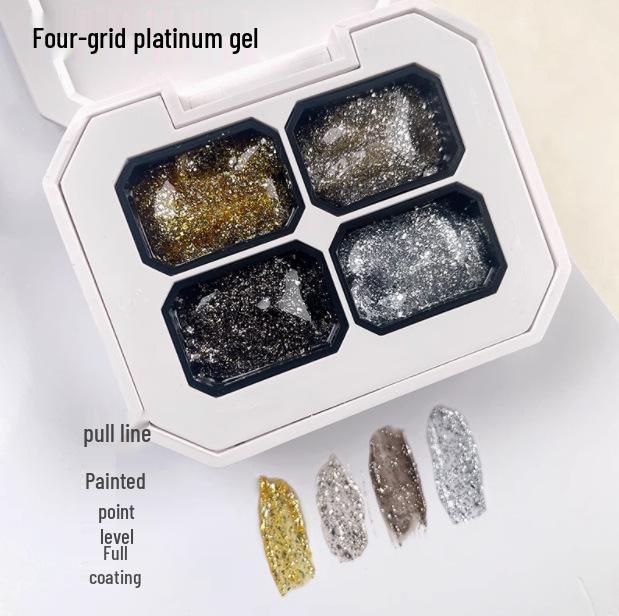 2025 Gel Nail Art: 4 Colors - Gradient Blush, Black, White, Red with Fine Glitter & Iridescent Platinum. High Saturation Painting Gel.