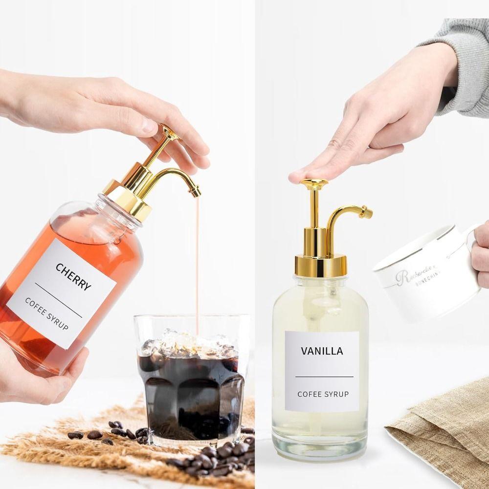 Klarer Glas-Kaffeesirup-Spender 16 oz, verbesserte Pumpe, Kaffeebar-Zubehör, Sirupflasche, Zuhause