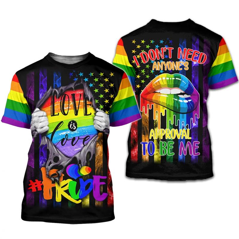 LGBT Pride 3D Printed T Shirt For Men LGBTQ Gay Couples T-shirt Love Is Love Rainbow Flag Short Sleeves Tops Round Neck Tees