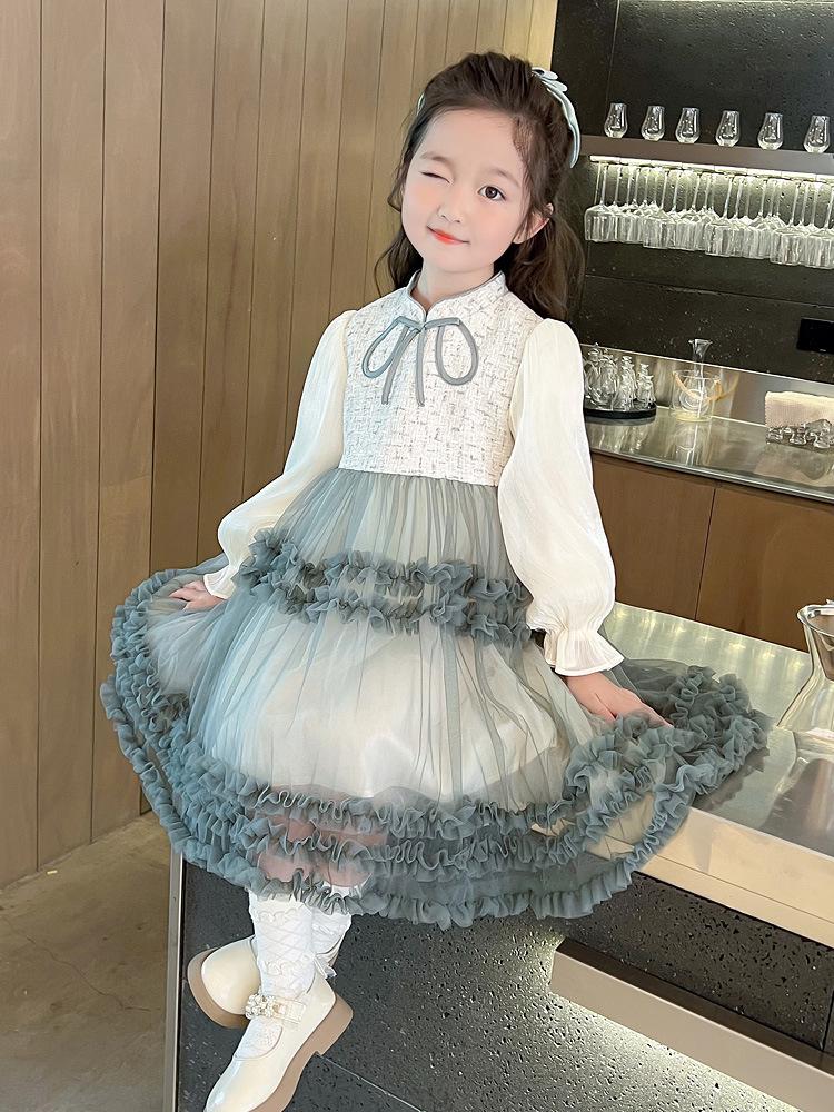 2025 Fashionable Girls' Princess Dress with Puffy Tulle Skirt - Spring/Autumn Collection