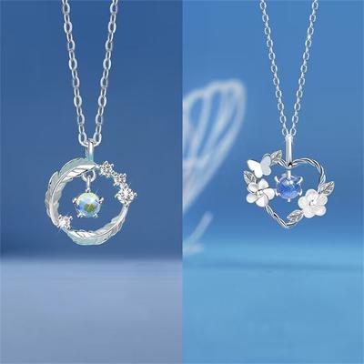 Exquisite Flower Heart Pendant Necklace For Women Crystal Zircon Clavicle Chain Wedding Party Jewelry