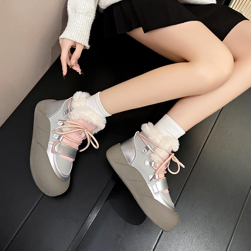 Warm Women Platform Shoes Fur Flats Chelsea Ankle Boots Winter 2024Fashion New Zipper Boots Walking Short Plush Punk Snow Botas