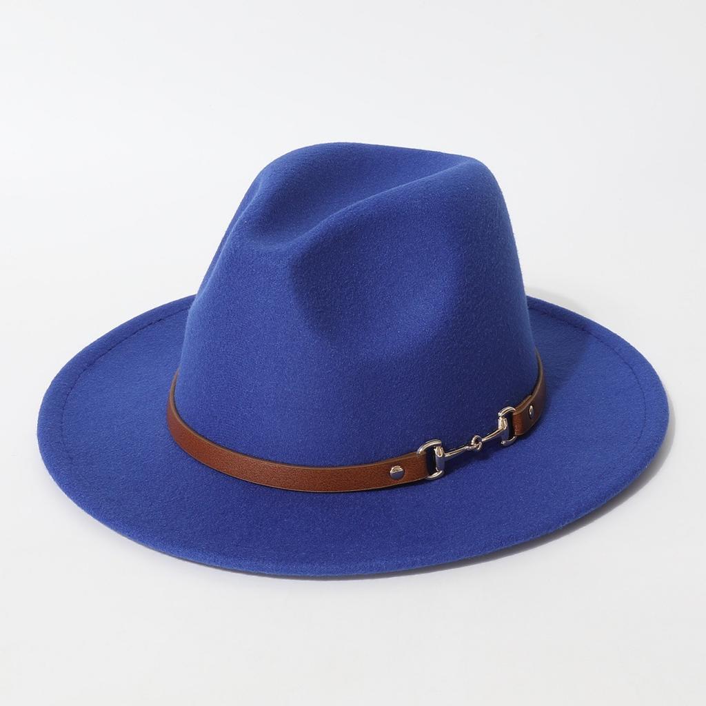Fashionable spring and summer new wool felt hat with flat brim and wide brim, British retro jazz hat, black wool western cowboy hat