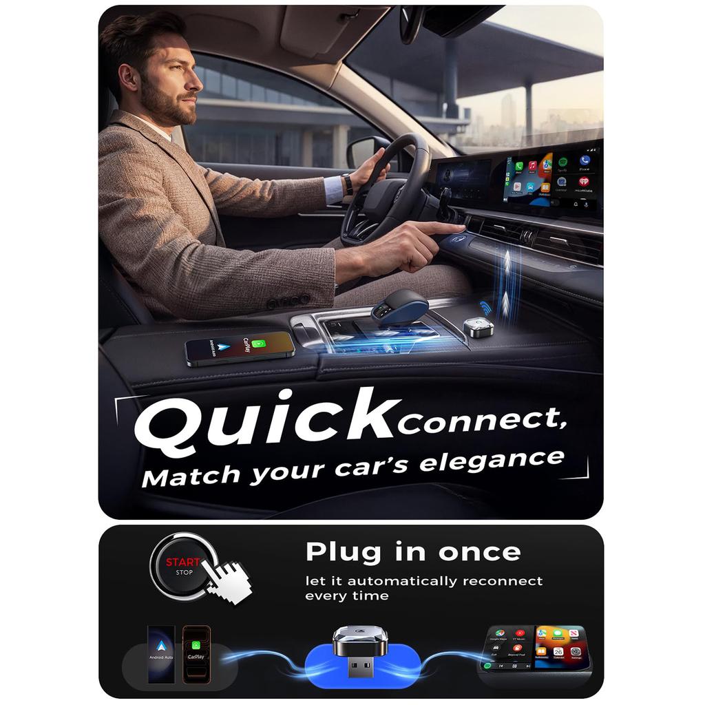 Wireless Car Play / Android Auto Adapter 2 In 1 Wired To Wireless Converter for Built-in Car Play / Android Auto Vehicles