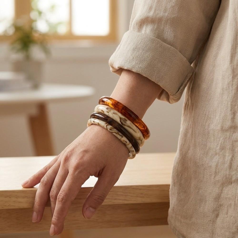 Stackable Round Bangle Muticolor Geometric Bracelets Vintage Resin Bracelets Lady Gifts
