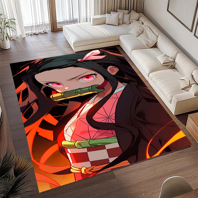 Anime-themed Kamado Nezuko Kimetsu No Yaiba Rug, Suitable for Playrooms, Bedrooms, Living Rooms, Sofas, and Other Home Décor;