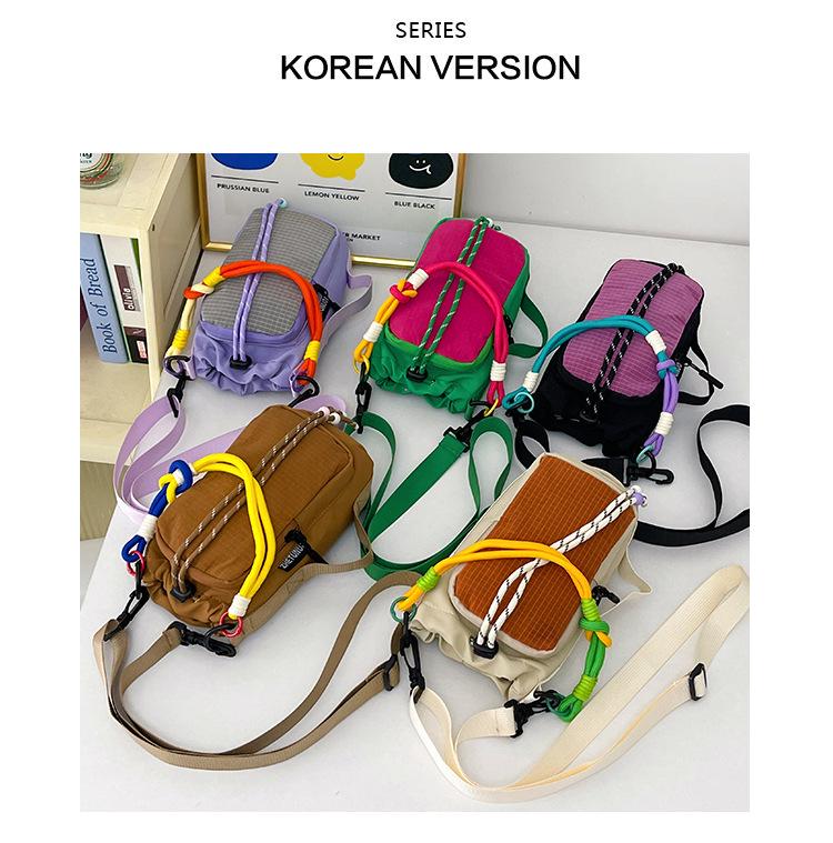 Women's Nylon Color Block One-Shoulder Crossbody Bag with Woven Lanyard, Lightweight and Stylish.