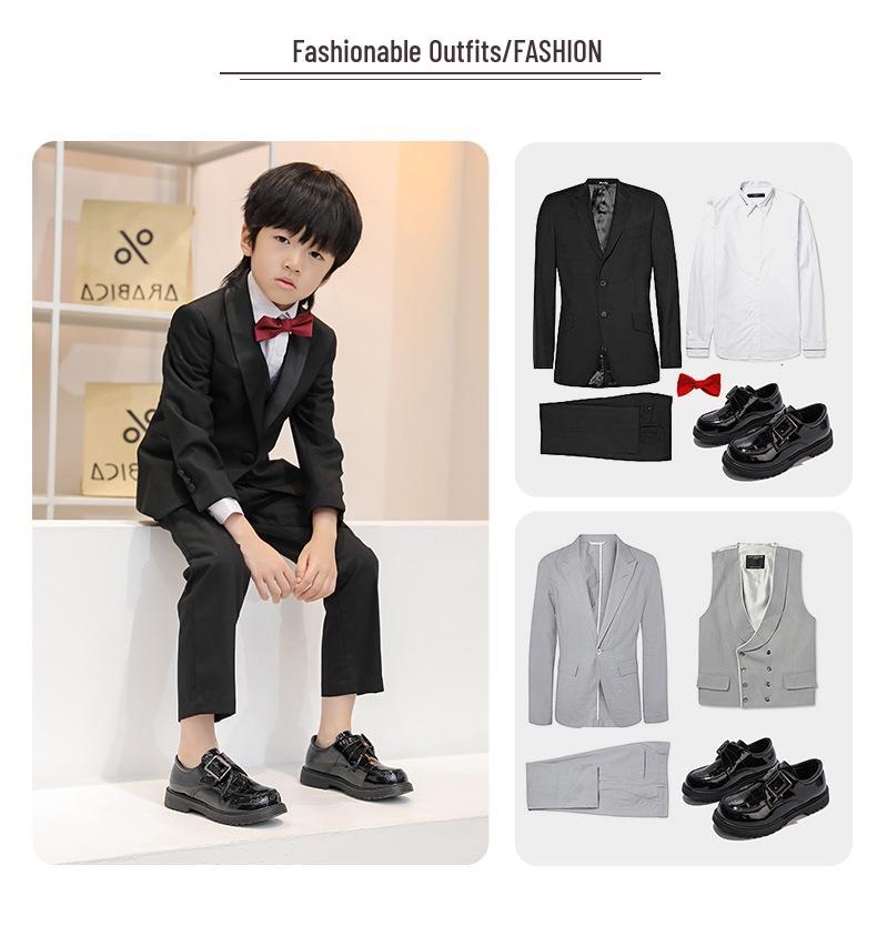 Boys' Black Leather Stage Performance Shoes - Gentleman Style for Spring & Autumn 2026