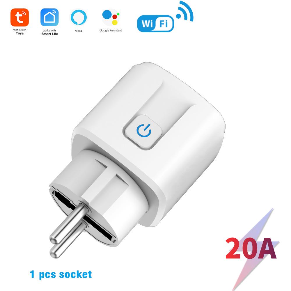 "Tuya 20A WiFi Smart Socket with Power Meter and AI Voice Remote Control, EU Plug"