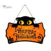 Halloween Yard Hanging Signs Wooden Door Plaque, Printed Black Cat Pumpkin Castle Spider Web Front Creative Gifts Sign, Waterproof Ornament for Indoor