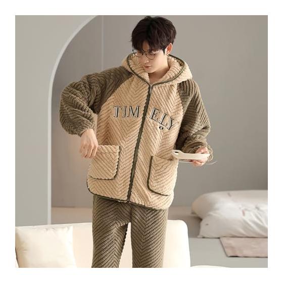 [D.IIZOO] Pair Pajamas, Winter, Women's, Men's, Long Sleeve, Room Wear, Couple's Pajamas, Matching Look, Thick, Fluffy, Top and Bottom Set, Open
