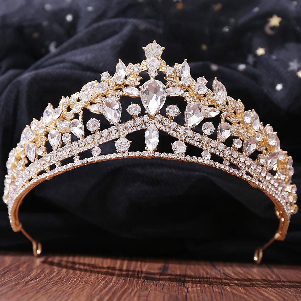 DIEZI New Baroque Korean Gold Color Crown Hair Accessories Luxury Crystal Tiara For Women Wedding Headdress Bridal Hair Zircon