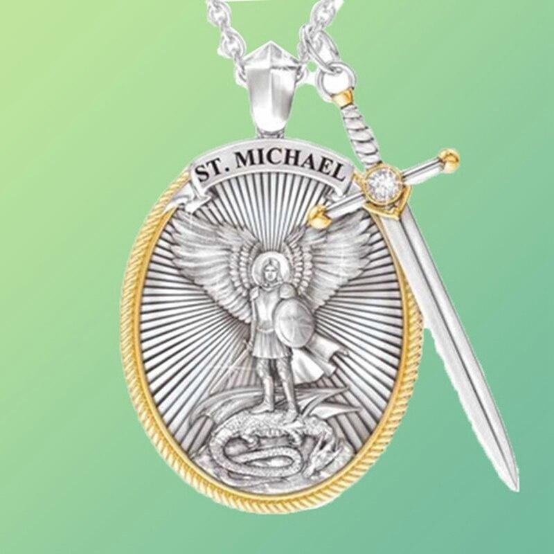 Catholic Amulet Patron Saint St. Michael Necklace Pendant Vintage Protect Charm Talisman Powerful Wealth Success Health Lucky Jewelry Unisex