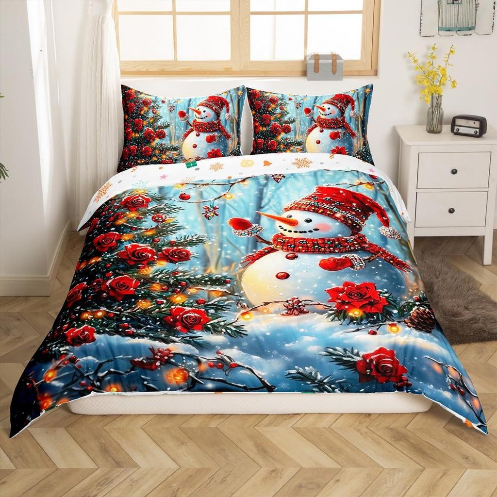Weihnachtsthema Dreiteiliger Bettbezug Digitaldruck Bettwäscheset Vier Jahreszeiten Bettdecke