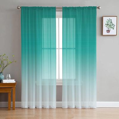 Turquoise Gradient Tulle Curtains Living Room Kitchen Chiffon Curtain Bedroom Balcony Sheer Curtain Fashion Home Decor