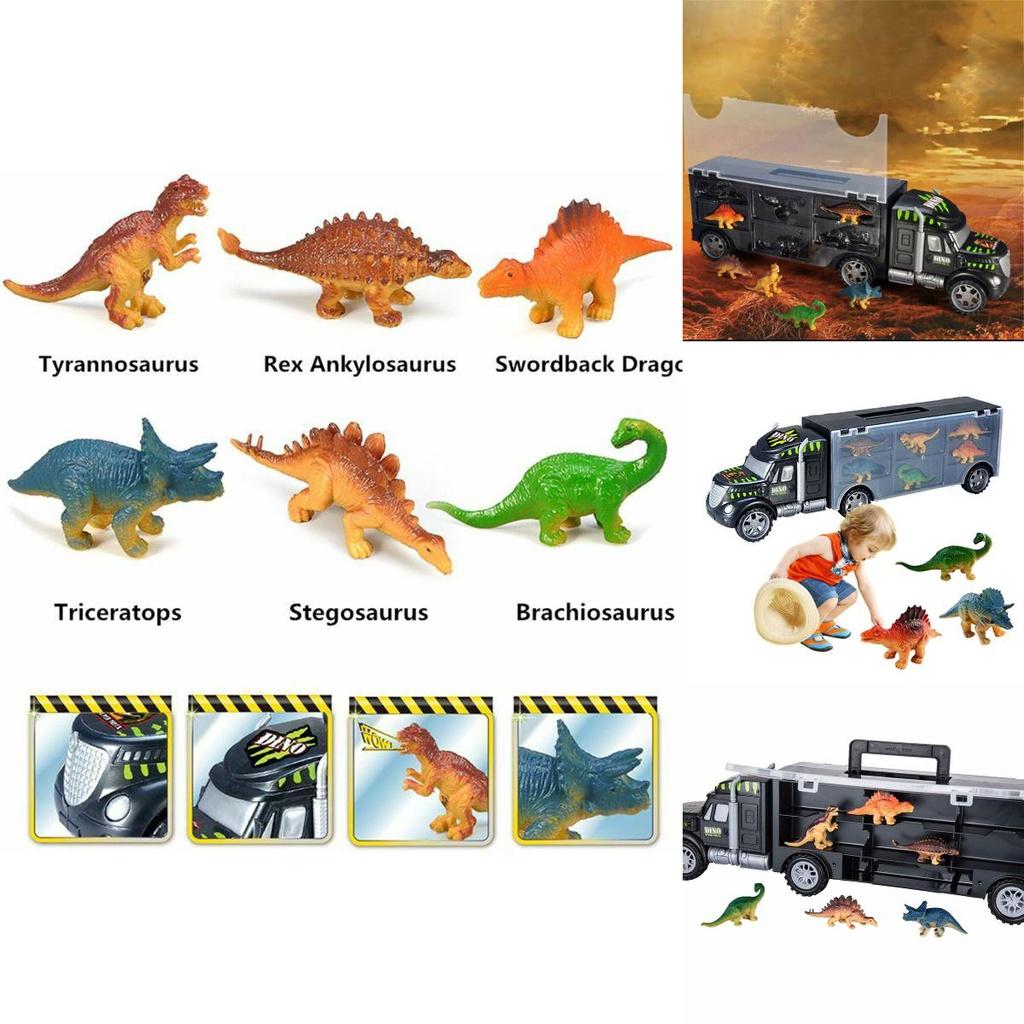 Exciting Dinosaur Truck Carry Case Transporter Dino Figures Playset For Kids Xmas Gift